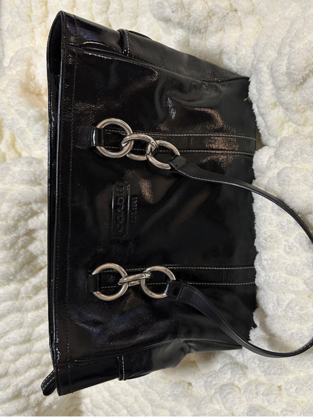 Coach Black Patent Leather Shoulder Bag with Silver Hardware